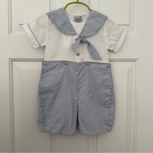 Little Diamonds Other - Little Diamonds Nautical Sailor Baby Boys Button-In Outfit Shorts Blue Stripe